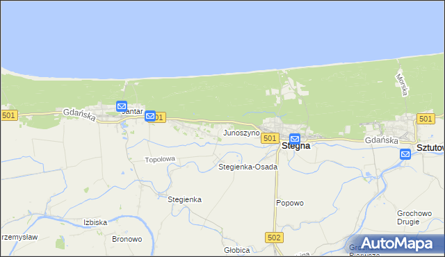 mapa Junoszyno, Junoszyno na mapie Targeo