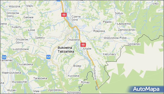 mapa Jurgów, Jurgów na mapie Targeo