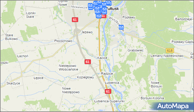 mapa Kacice gmina Pułtusk, Kacice gmina Pułtusk na mapie Targeo