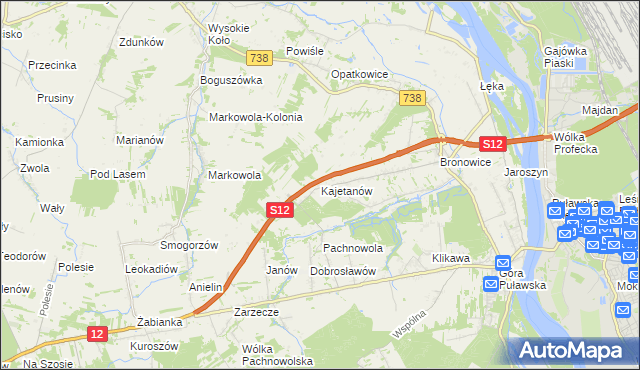 mapa Kajetanów gmina Puławy, Kajetanów gmina Puławy na mapie Targeo