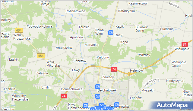 mapa Kałduny gmina Bełchatów, Kałduny gmina Bełchatów na mapie Targeo