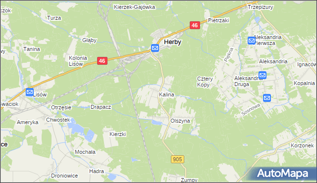 mapa Kalina gmina Herby, Kalina gmina Herby na mapie Targeo