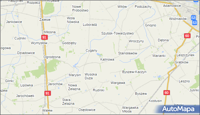 mapa Kalinowa gmina Kutno, Kalinowa gmina Kutno na mapie Targeo