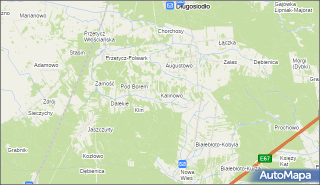 mapa Kalinowo gmina Długosiodło, Kalinowo gmina Długosiodło na mapie Targeo
