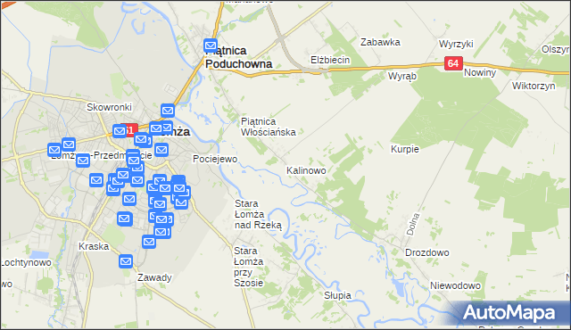 mapa Kalinowo gmina Piątnica, Kalinowo gmina Piątnica na mapie Targeo