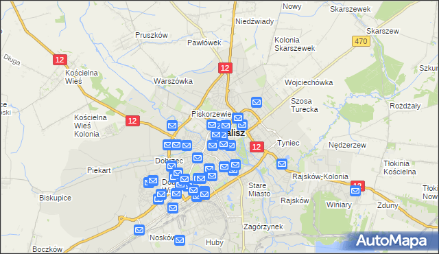mapa Kalisza, Kalisz na mapie Targeo
