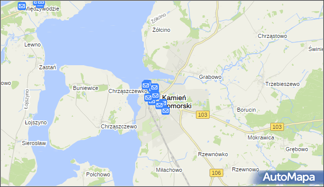 mapa Kamień Pomorski, Kamień Pomorski na mapie Targeo