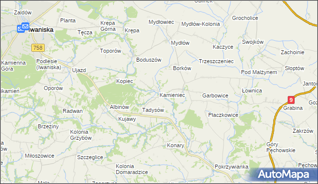 mapa Kamieniec gmina Iwaniska, Kamieniec gmina Iwaniska na mapie Targeo