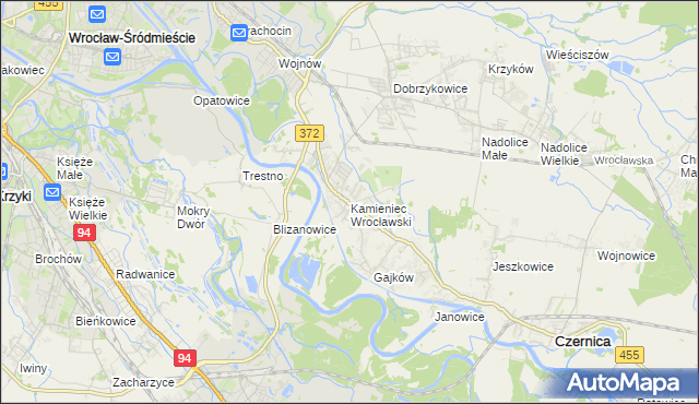 mapa Kamieniec Wrocławski, Kamieniec Wrocławski na mapie Targeo