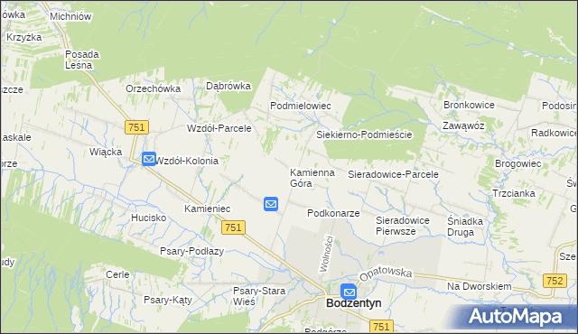 mapa Kamienna Góra gmina Bodzentyn, Kamienna Góra gmina Bodzentyn na mapie Targeo