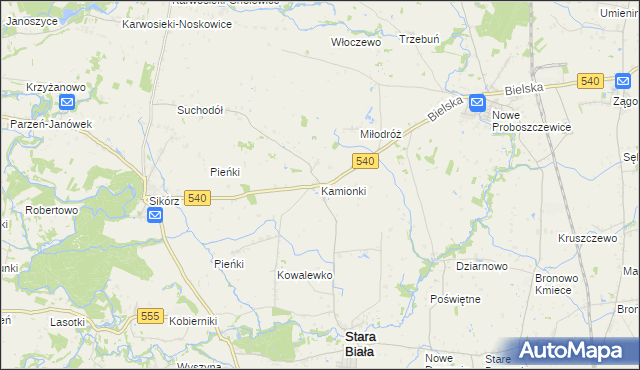 mapa Kamionki gmina Stara Biała, Kamionki gmina Stara Biała na mapie Targeo