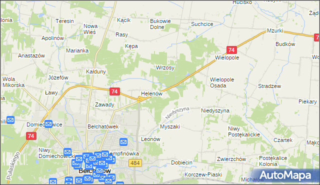 mapa Kanada gmina Bełchatów, Kanada gmina Bełchatów na mapie Targeo