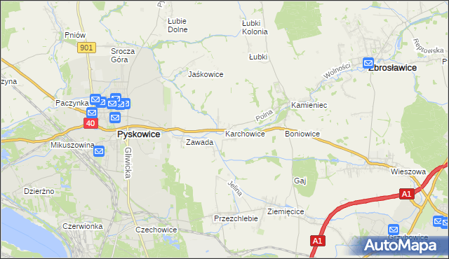 mapa Karchowice, Karchowice na mapie Targeo