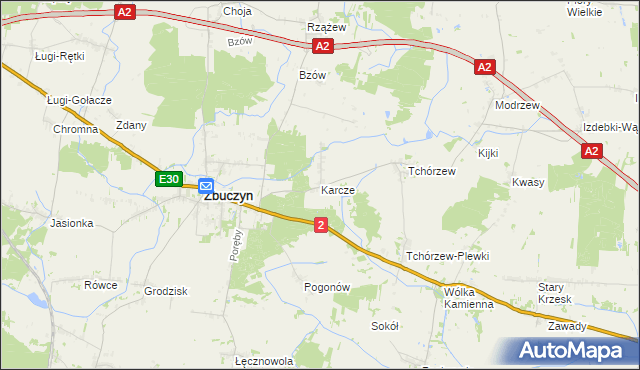 mapa Karcze gmina Zbuczyn, Karcze gmina Zbuczyn na mapie Targeo