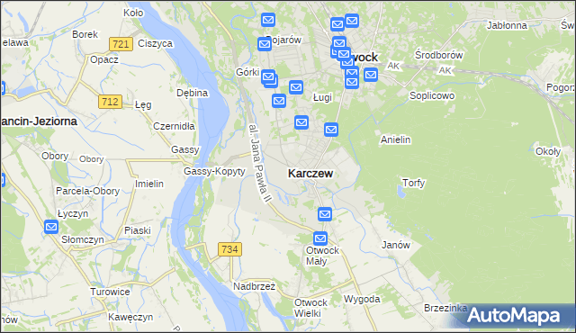 mapa Karczew powiat otwocki, Karczew powiat otwocki na mapie Targeo