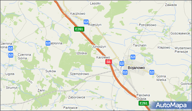 mapa Karolewo gmina Bojanowo, Karolewo gmina Bojanowo na mapie Targeo