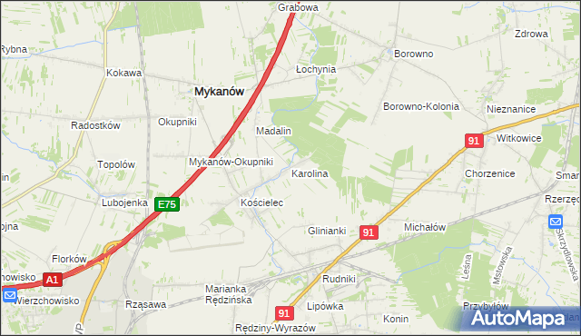 mapa Karolina gmina Rędziny, Karolina gmina Rędziny na mapie Targeo