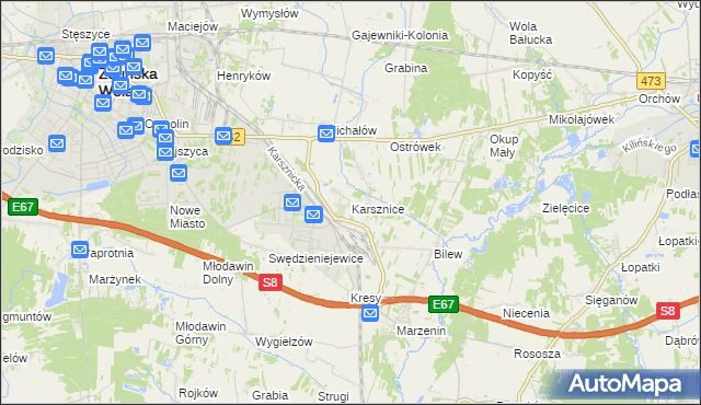 mapa Karsznice gmina Zduńska Wola, Karsznice gmina Zduńska Wola na mapie Targeo