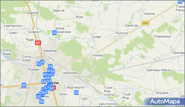 mapa Karwacz gmina Łuków, Karwacz gmina Łuków na mapie Targeo