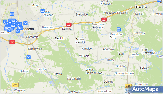 mapa Karwice gmina Opoczno, Karwice gmina Opoczno na mapie Targeo