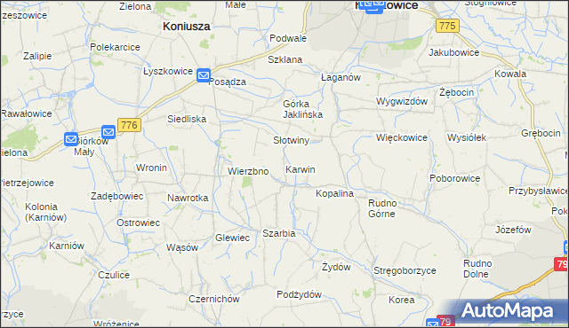 mapa Karwin gmina Koniusza, Karwin gmina Koniusza na mapie Targeo