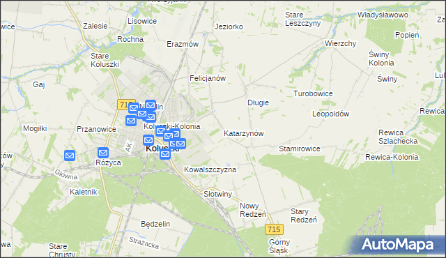mapa Katarzynów gmina Koluszki, Katarzynów gmina Koluszki na mapie Targeo