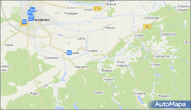 mapa Kawczyn gmina Drawsko, Kawczyn gmina Drawsko na mapie Targeo