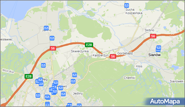 mapa Kędzierzyn gmina Sianów, Kędzierzyn gmina Sianów na mapie Targeo