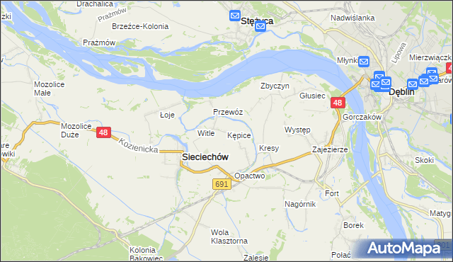 mapa Kępice gmina Sieciechów, Kępice gmina Sieciechów na mapie Targeo