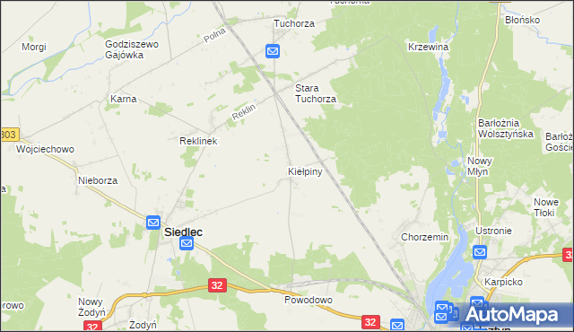 mapa Kiełpiny gmina Siedlec, Kiełpiny gmina Siedlec na mapie Targeo