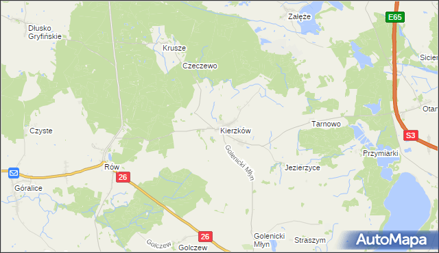 mapa Kierzków gmina Myślibórz, Kierzków gmina Myślibórz na mapie Targeo