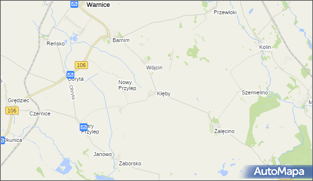 mapa Kłęby gmina Warnice, Kłęby gmina Warnice na mapie Targeo