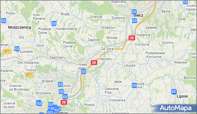 mapa Klęczany gmina Gorlice, Klęczany gmina Gorlice na mapie Targeo