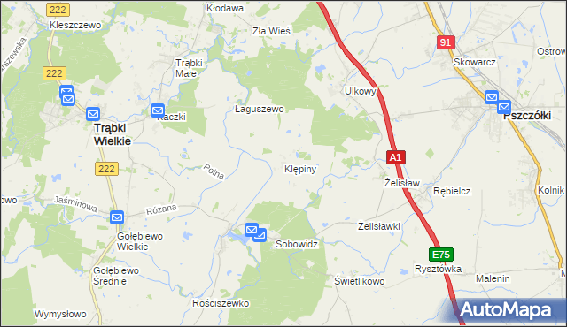 mapa Klępiny, Klępiny na mapie Targeo