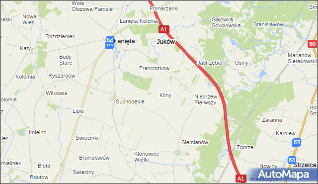 mapa Kliny gmina Łanięta, Kliny gmina Łanięta na mapie Targeo