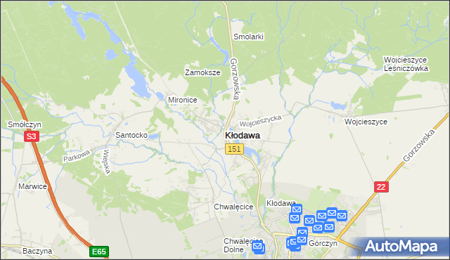 mapa Kłodawa powiat gorzowski, Kłodawa powiat gorzowski na mapie Targeo