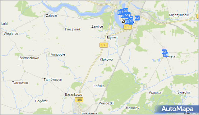 mapa Klukowo gmina Złotów, Klukowo gmina Złotów na mapie Targeo