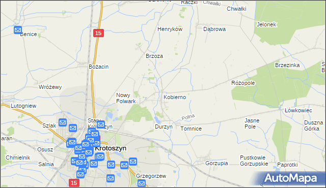 mapa Kobierno gmina Krotoszyn, Kobierno gmina Krotoszyn na mapie Targeo