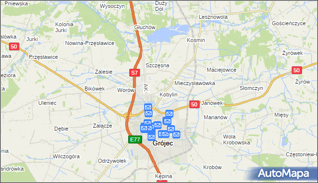 mapa Kobylin gmina Grójec, Kobylin gmina Grójec na mapie Targeo