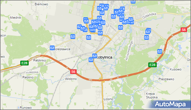 mapa Kobylnica powiat słupski, Kobylnica powiat słupski na mapie Targeo