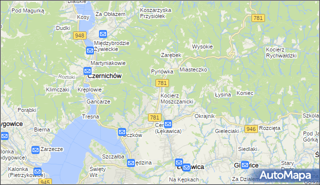 mapa Kocierz Moszczanicki, Kocierz Moszczanicki na mapie Targeo