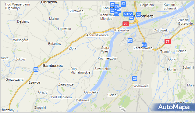 mapa Koćmierzów, Koćmierzów na mapie Targeo