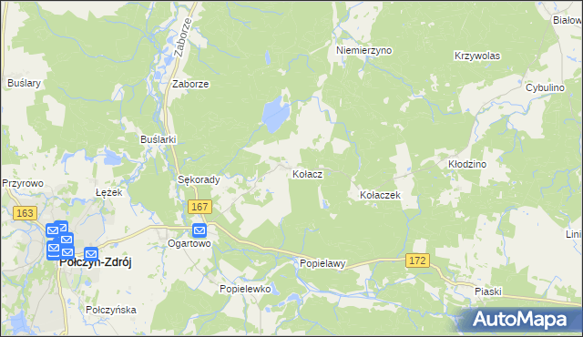 mapa Kołacz gmina Połczyn-Zdrój, Kołacz gmina Połczyn-Zdrój na mapie Targeo