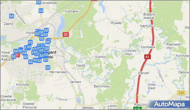 mapa Kolincz, Kolincz na mapie Targeo