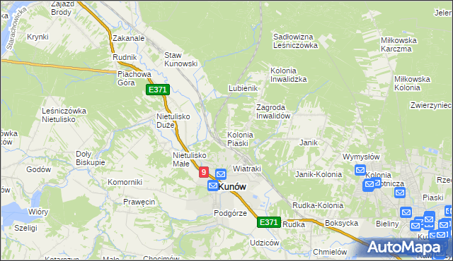 mapa Kolonia Piaski gmina Kunów, Kolonia Piaski gmina Kunów na mapie Targeo