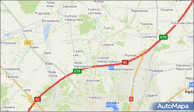mapa Kolonia Wierzchowisko gmina Mykanów, Kolonia Wierzchowisko gmina Mykanów na mapie Targeo