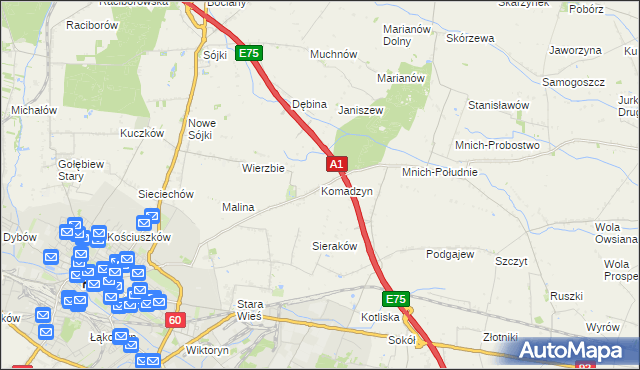 mapa Komadzyn, Komadzyn na mapie Targeo