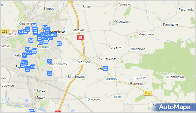 mapa Komaszyce gmina Inowrocław, Komaszyce gmina Inowrocław na mapie Targeo