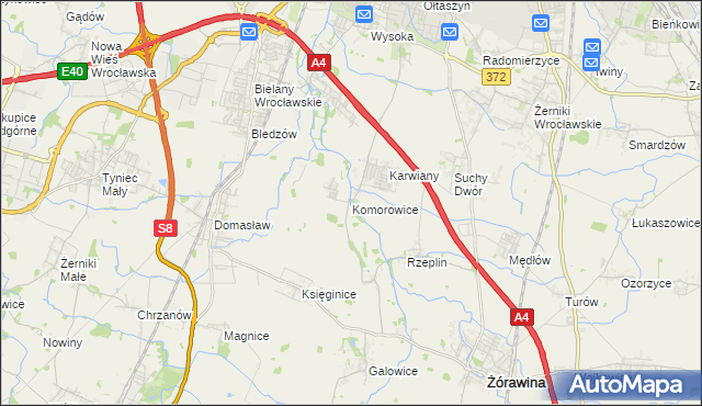 mapa Komorowice gmina Żórawina, Komorowice gmina Żórawina na mapie Targeo