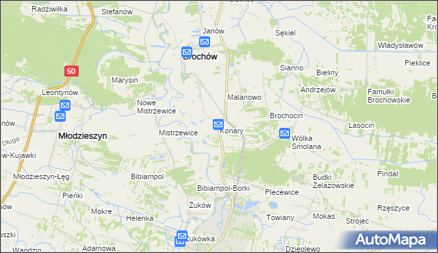 mapa Konary gmina Brochów, Konary gmina Brochów na mapie Targeo